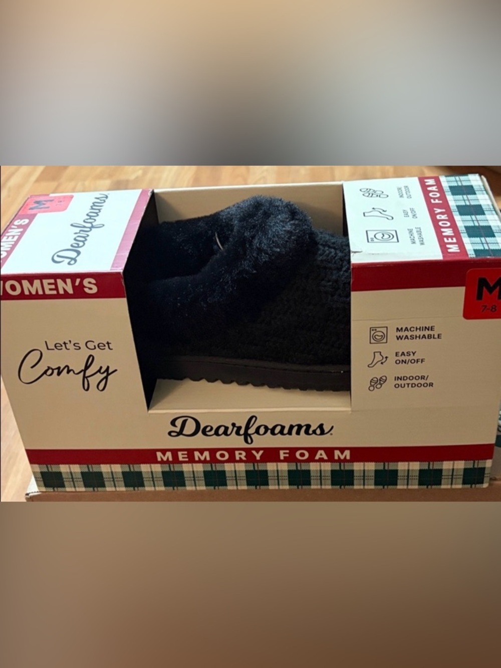 ✨ Dearfoams Women’s Memory Foam Slippers Black Plush Scuff |Size M 7-8 | NIB